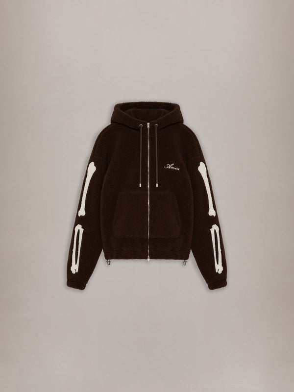 BONES FLEECE ZIP HOODIE - Dark Brown