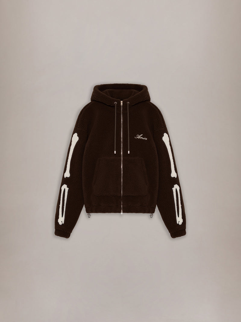 BONES FLEECE ZIP HOODIE - Dark Brown
