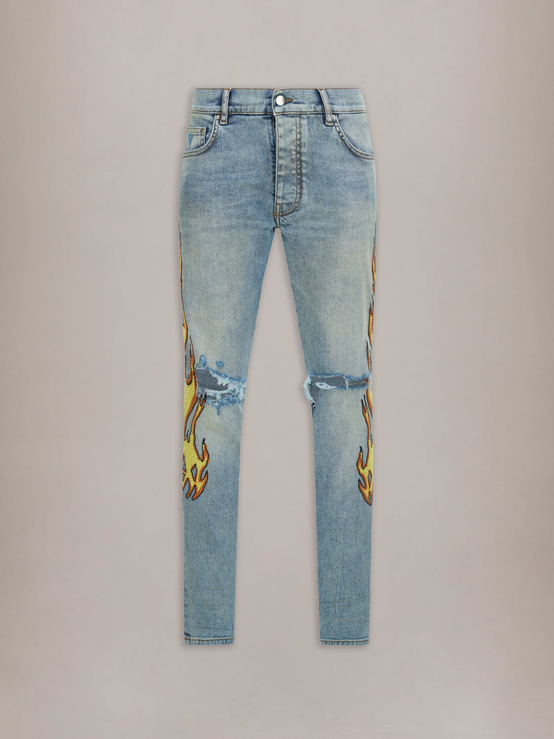 FLAMES EMB SKINNY JEAN - Ash Indigo