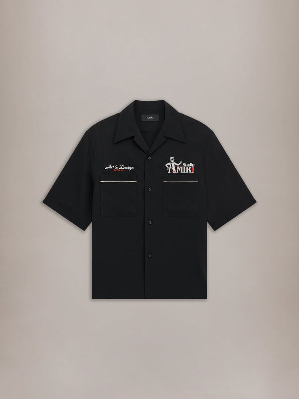 AMIRI STUDIO CREPE CAMP SHIRT - Black