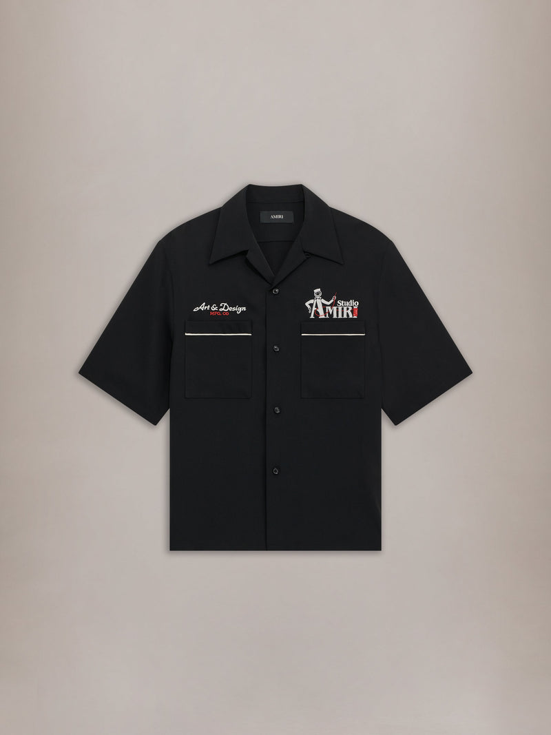 AMIRI STUDIO CREPE CAMP SHIRT - Black