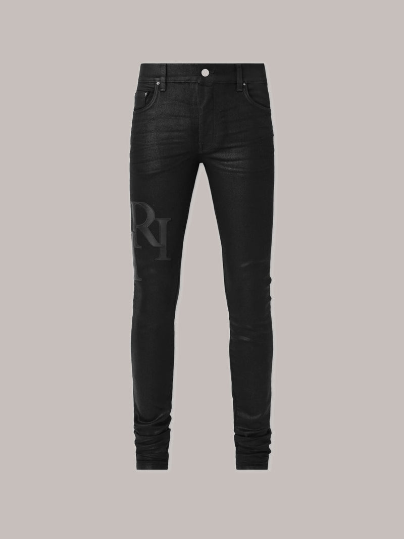 WAXED STAGGERED LOGO SKINNY JEAN - Black Wax